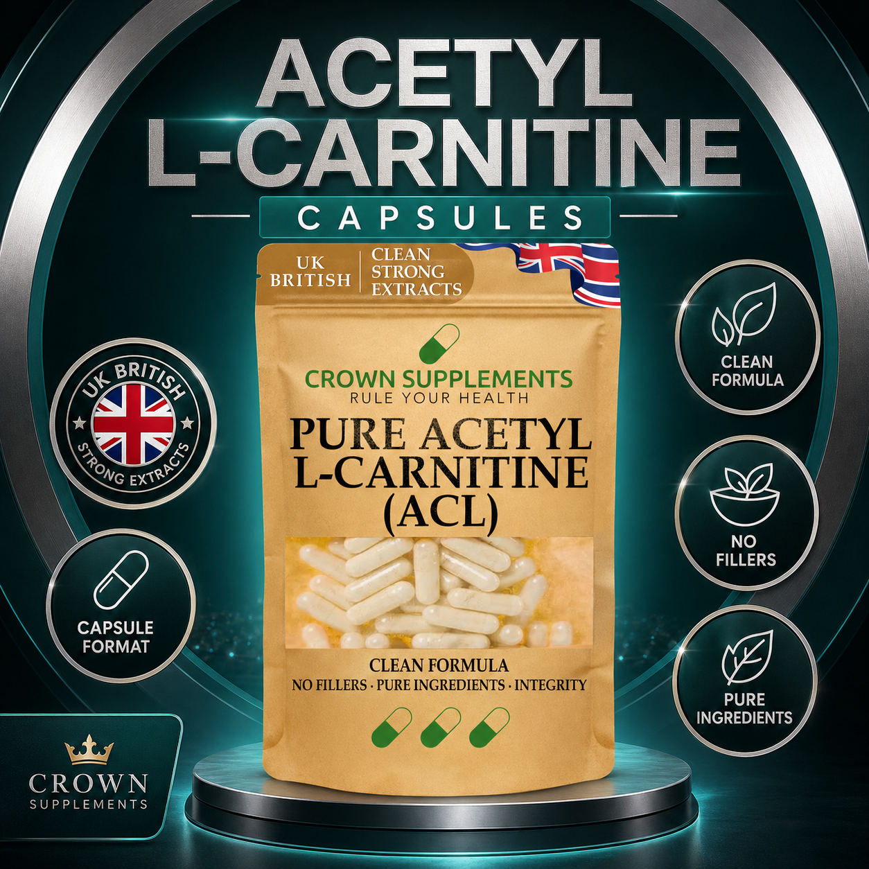 Pure Acetyl L-Carnitine ALCAR Capsules | Crown Supplements