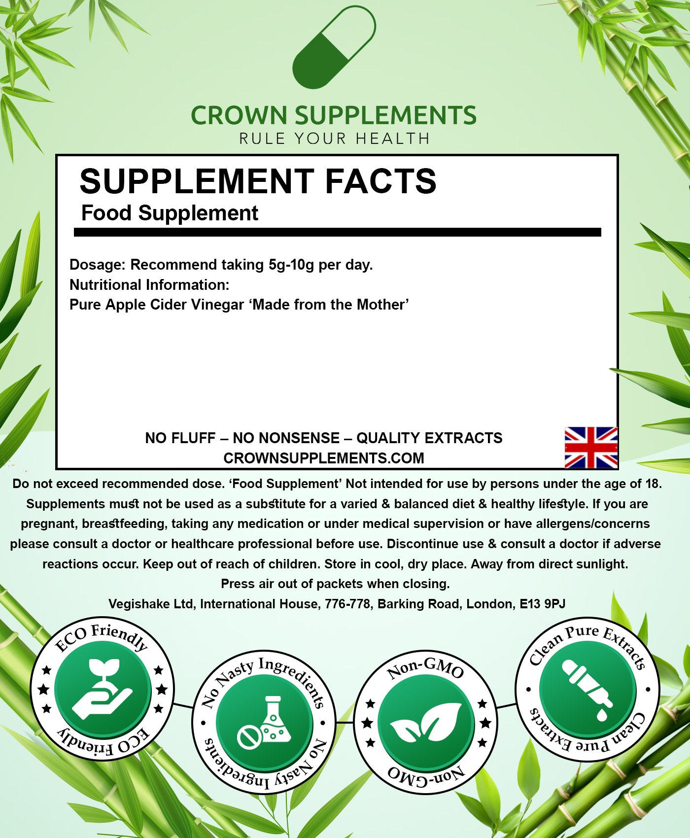 Apple Cider Vinegar Powder Back Label