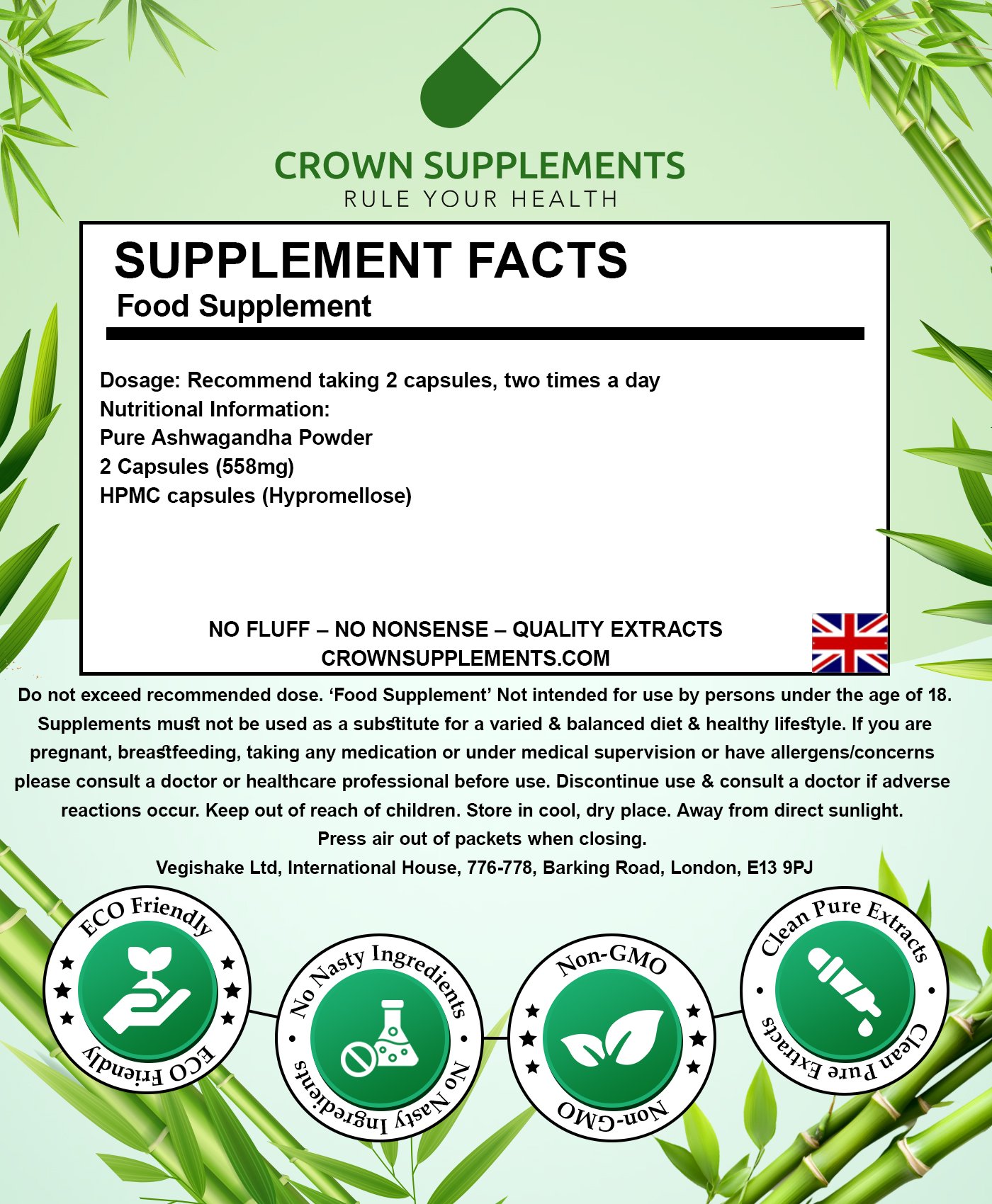 Ashwagandha Capsules Back Label