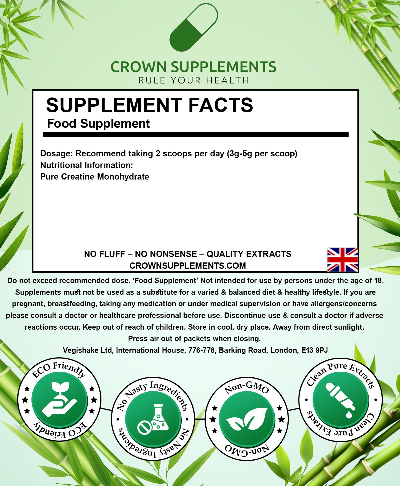 Creatine Monohydrate Powder Back Label
