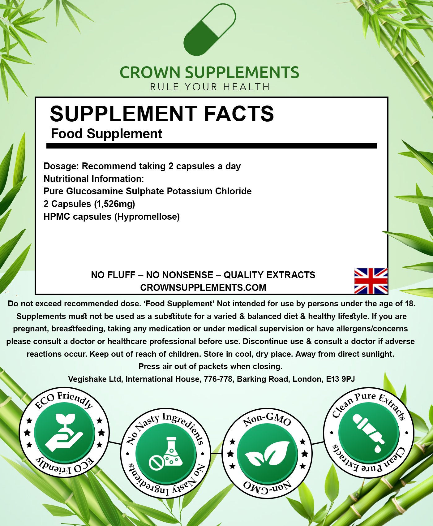 Glucosamine Sulphate Potassium Chloride Capsules Back Label