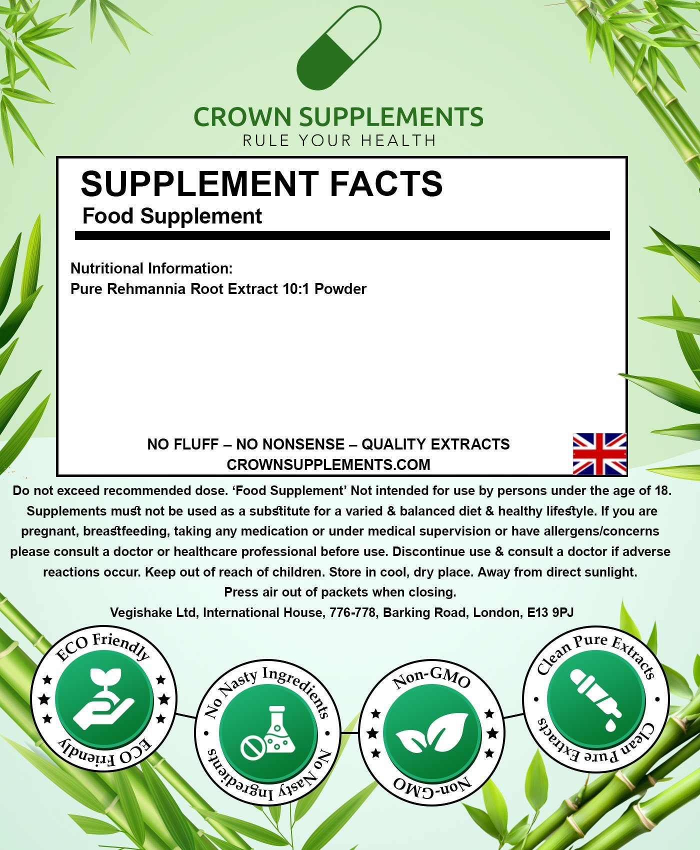 Rehmannia Root Powder Back Label
