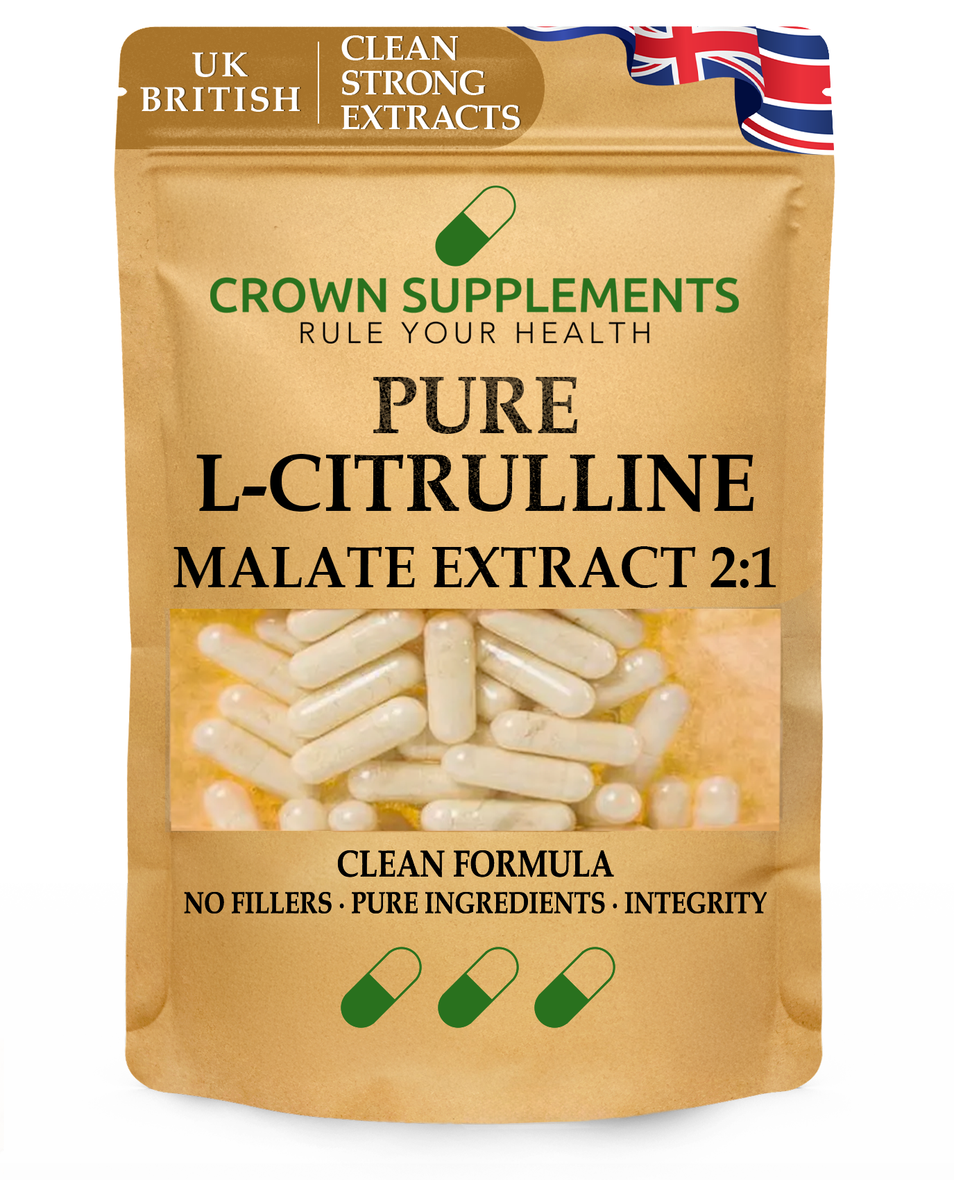 Crown Supplements Pure L-Citrulline Malate 2 to 1 Capsules