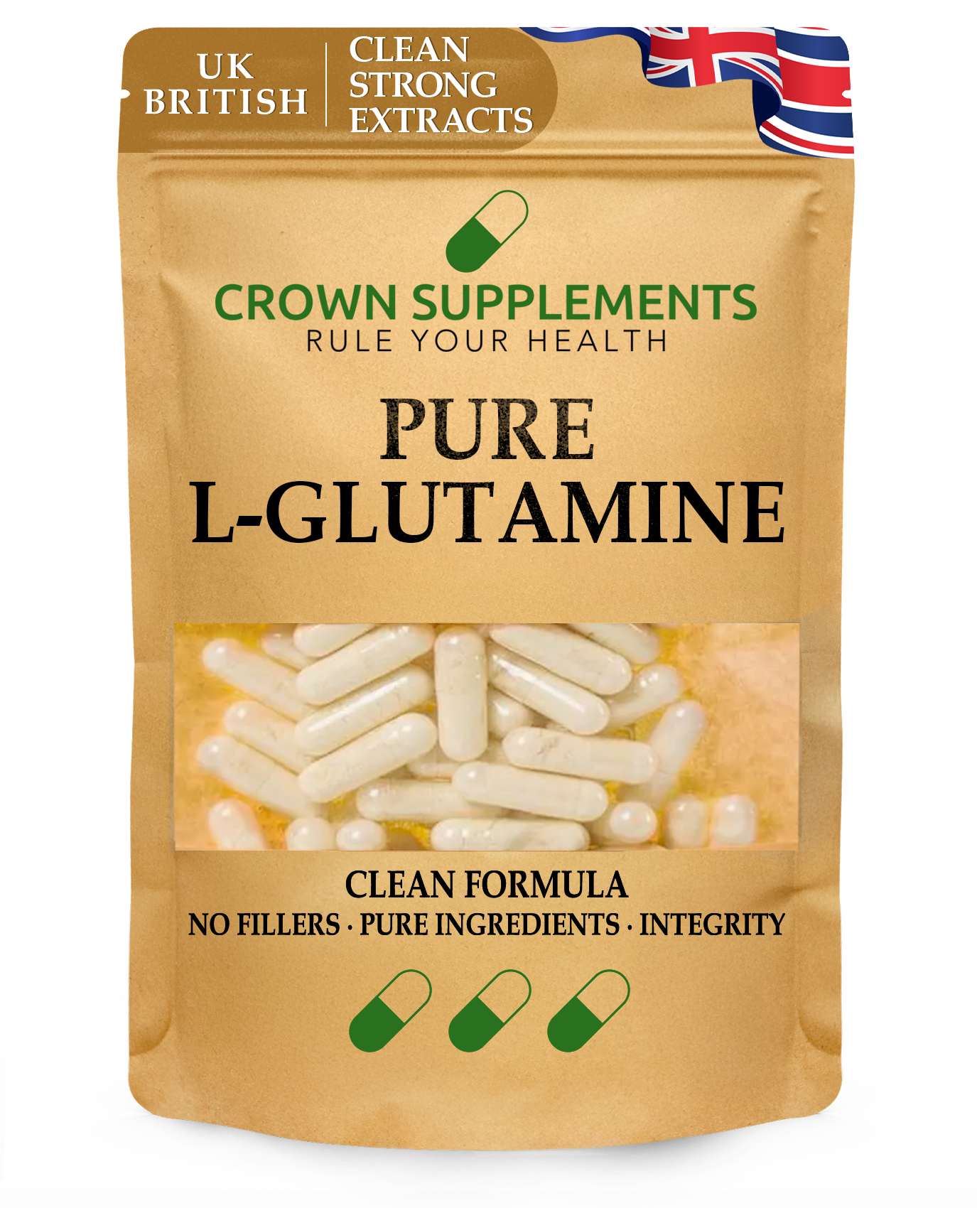 Crown Supplements Pure L-Glutamine Capsules