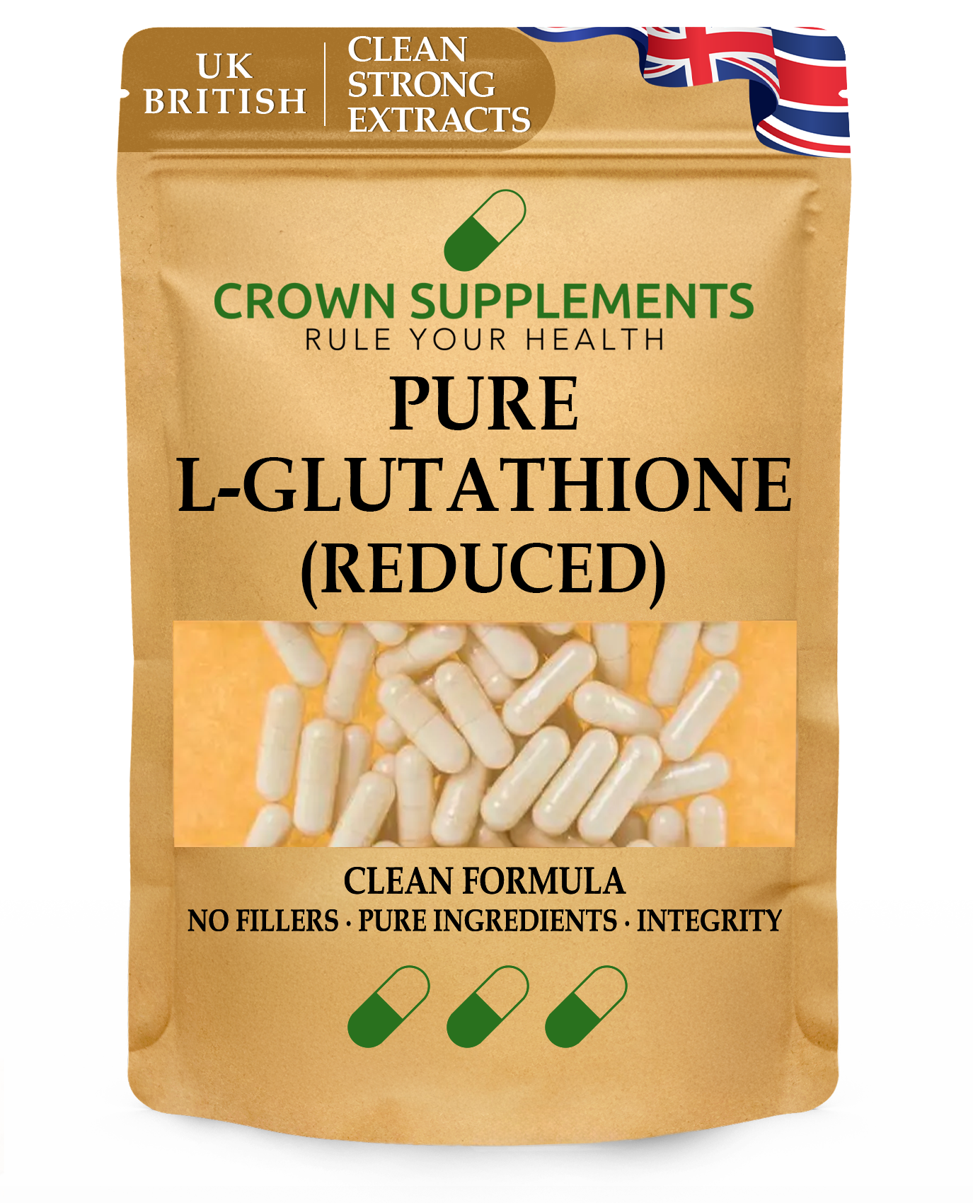 Crown Supplements Pure Reduced L-Glutathione Capsules
