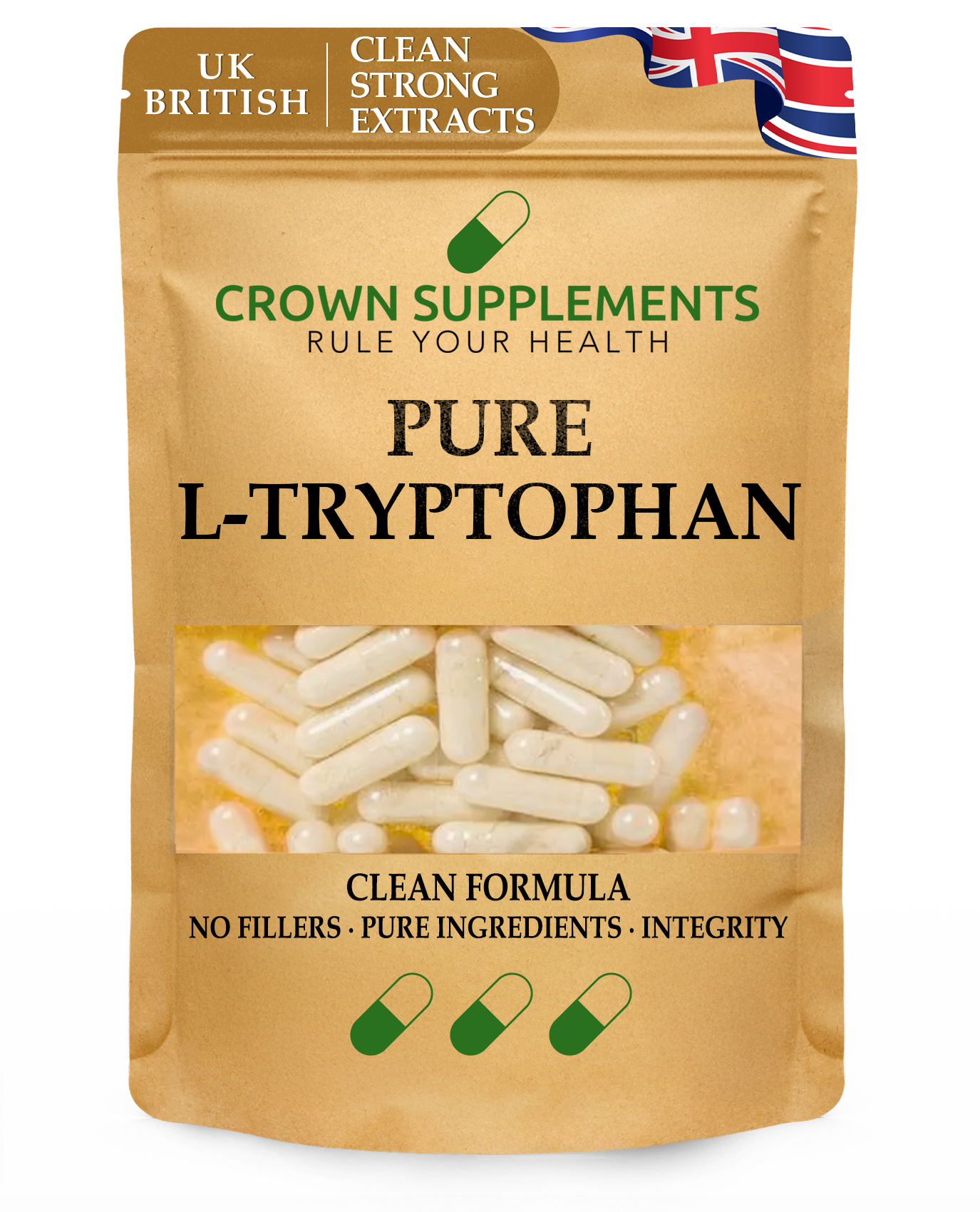 Crown Supplements Pure L-Tryptophan Capsules